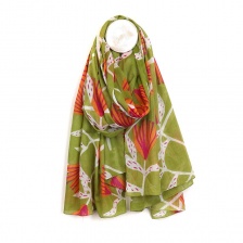 Organic Cotton Olive & Orange Mix Flower Print  Scarf by Peace of Mind